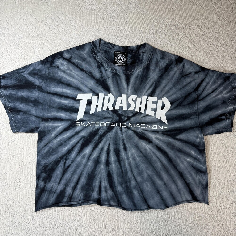 Thrasher Shirt Womens Medium Gray Tie Dye Skateboard Magazine Graphic Logo Tee
